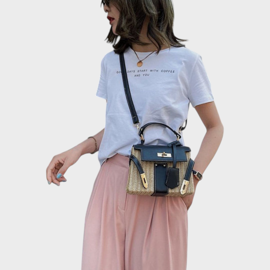Bolsa de mão feminina estruturada compacta com pega superior