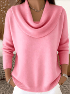 Camisola feminina lã merino gola cowl drapeada corte relaxado