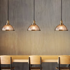 Candeeiro pendente retro com abajur de vidro riscado, 1 luz 40W, acabamento cromo e bronze