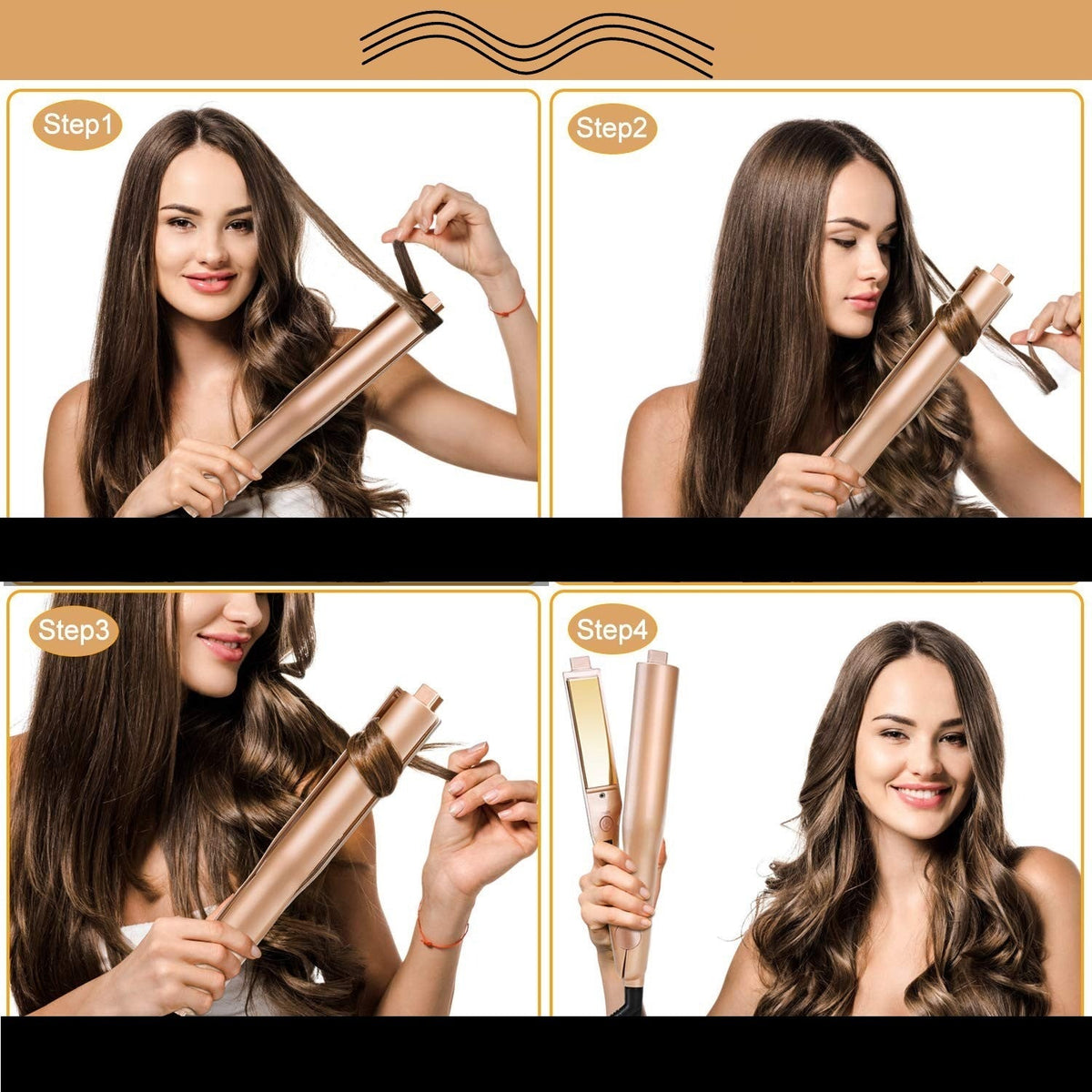 Modelador de cabelo 2 em 1 prancha e cachos com aquecimento 30 segundos e 4 temperaturas