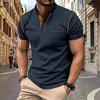 Polo masculino casual e versátil, corte regular, blend de algodão, manga curta