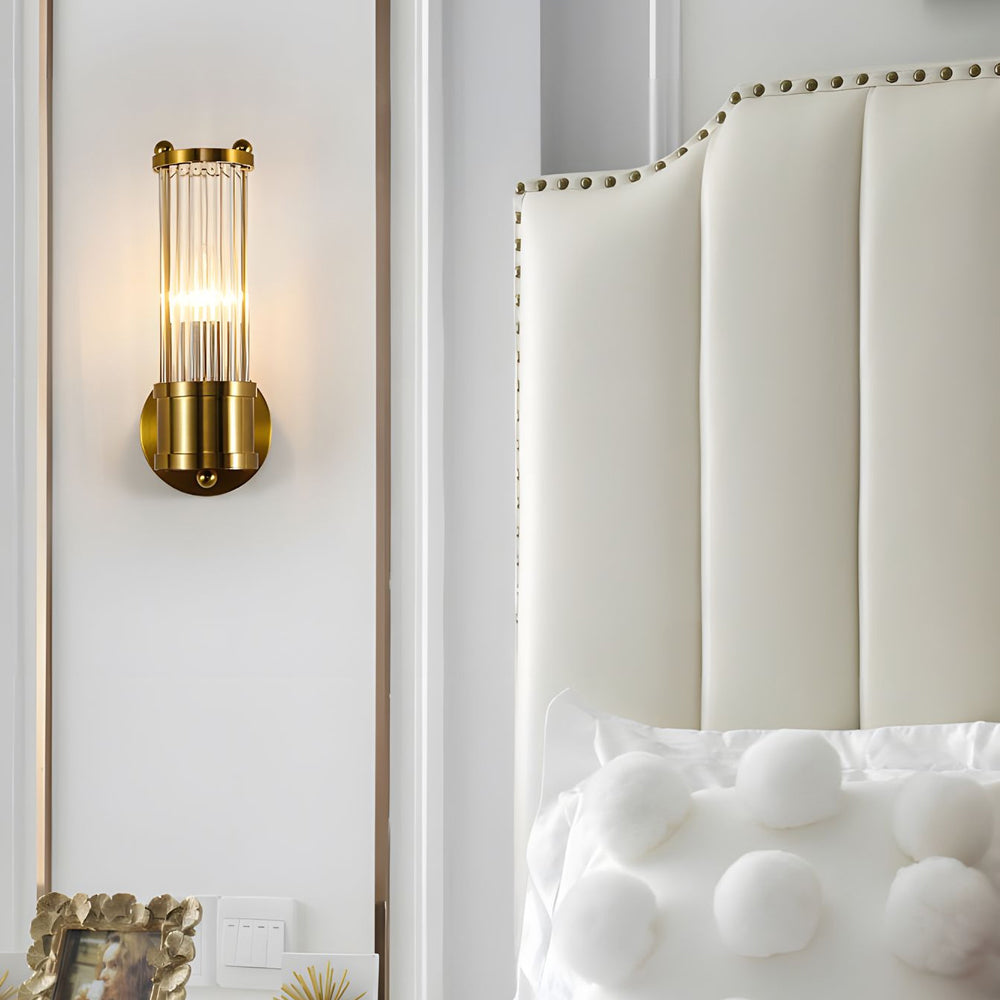 Candeeiro de parede moderno com vidro cilíndrico canelado em acabamento cromado e dourado, 1 ou 2 luzes