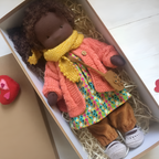 Boneca Waldorf artesanal em algodão e lã natural, suave, para bebés e crianças a partir dos 2 anos