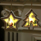 Enfeites de Natal em madeira decoração suspensa formas natalinas sino estrela árvore presente