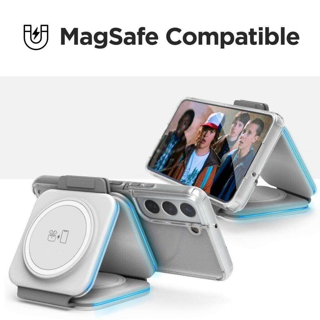 Carregador de viagem 3 em 1 sem fios Qi dobrável compacto com USB duplo