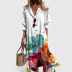 Vestido maxi feminino boho estampado com meia manga em cores vibrantes