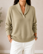 Camisola feminina decote V wrap malha macia caimento relaxado