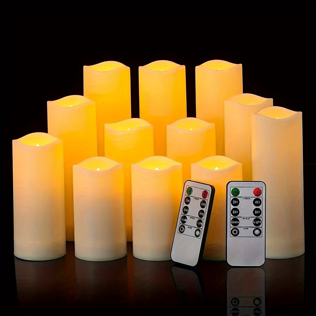 Velas LED sem chama impermeáveis cor marfim, 12 unidades com telecomando e temporizador
