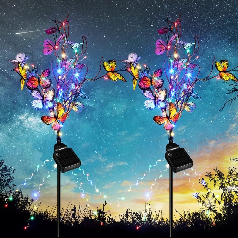 Luzes solares de borboleta para jardim, 56 LEDs, IP65, decoração exterior