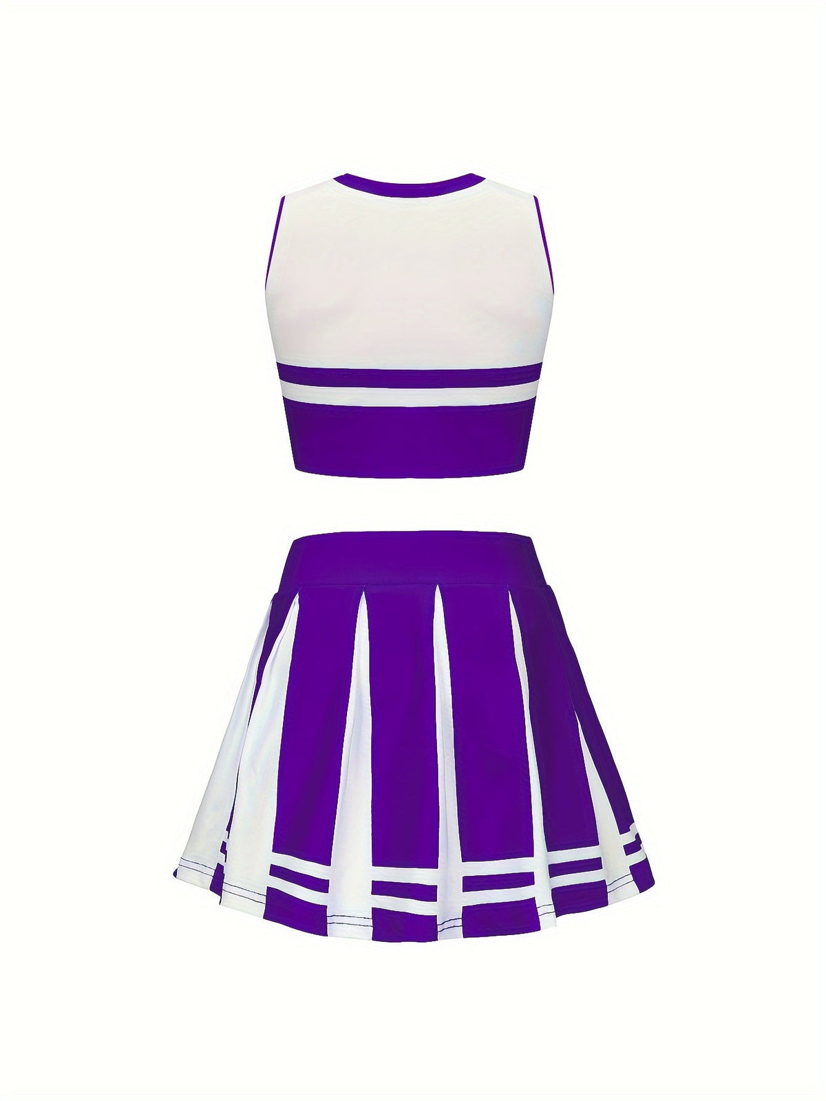 Conjunto de cheerleading infantil com saia, top sem mangas e pompons coloridos