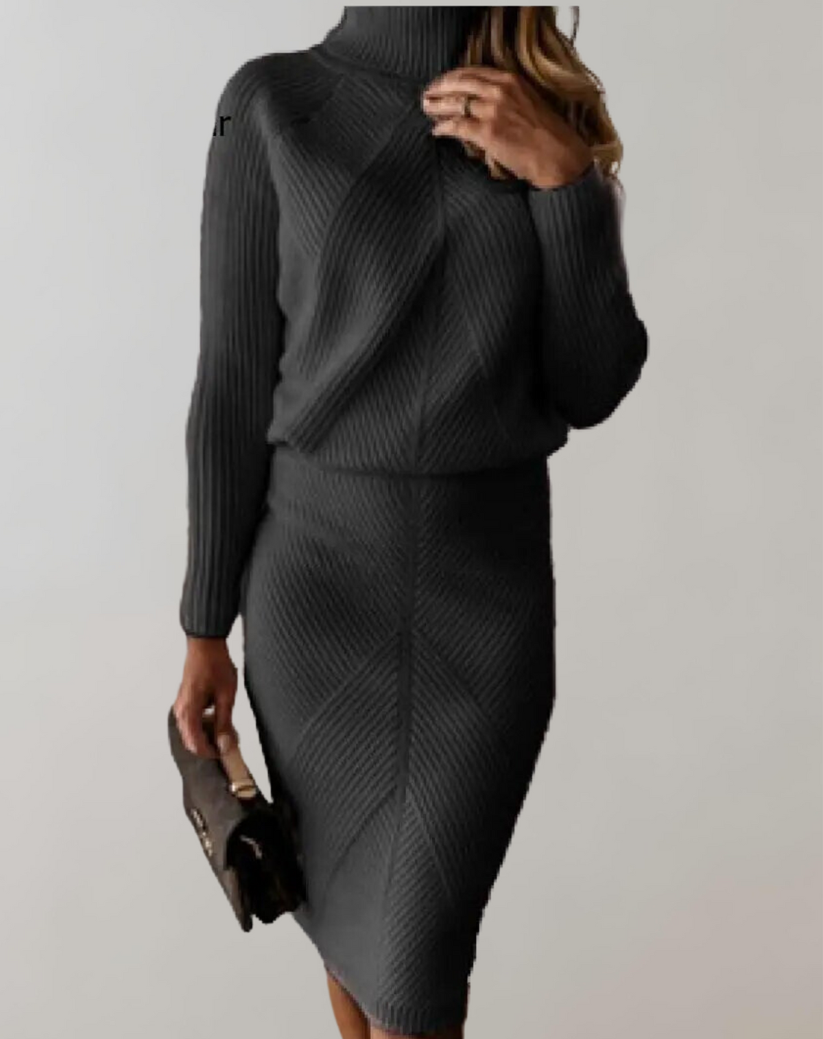 Conjunto feminino tricot gola alta com saia slim, malha premium outono inverno