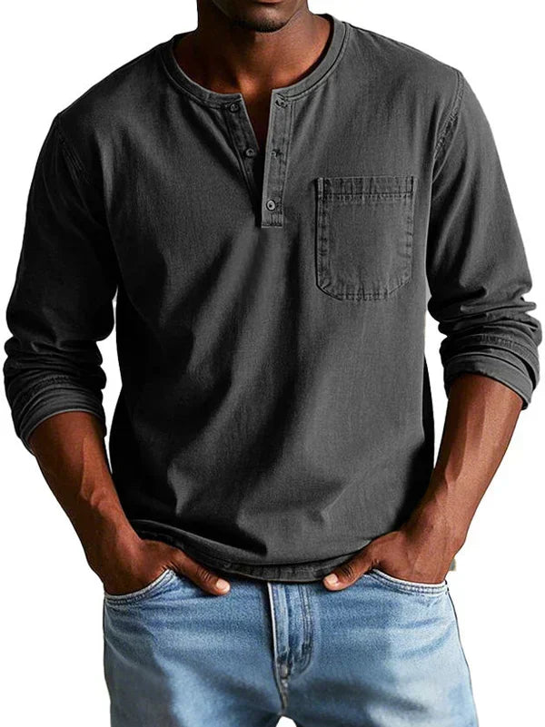 Camisa henley manga longa homem corte relaxado casual
