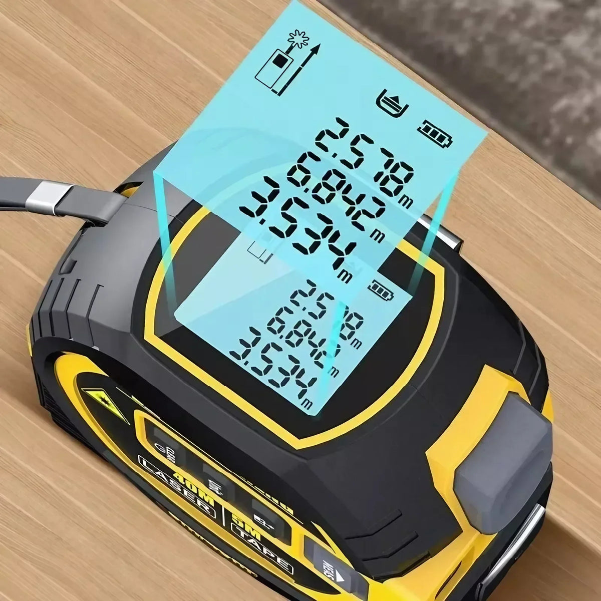 Trena laser 3 em 1 digital infravermelha 40/60M com display e fita de aço manganês