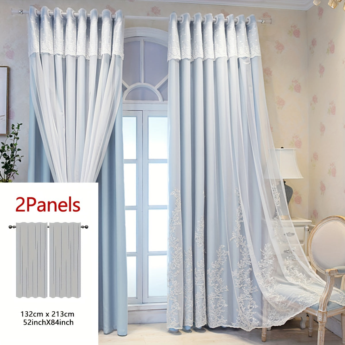 Cortinas bordadas fadas conjunto 2 painéis com filtragem de luz e argolas em poliéster