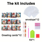 Cartões de Natal DIY Diamond Painting 12 peças tema Pai Natal feitos à mão
