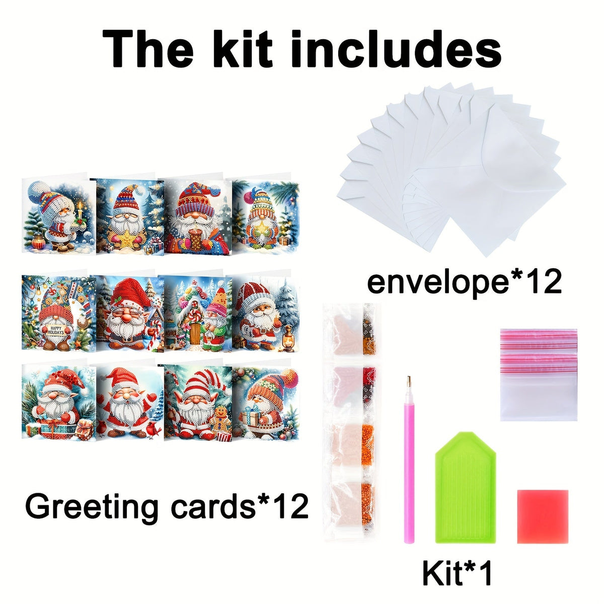Cartões de Natal DIY Diamond Painting 12 peças tema Pai Natal feitos à mão