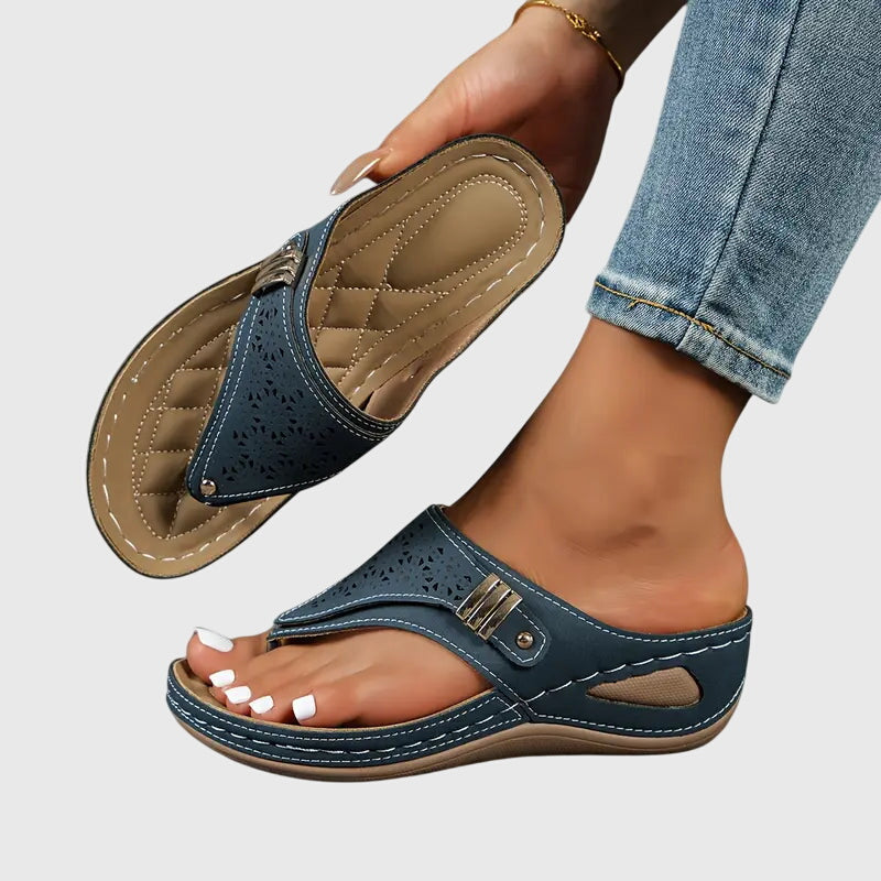 Sandálias ortopédicas femininas cunha slip-on com suporte plantar