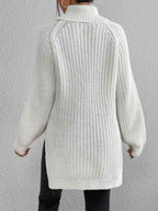 Camisola feminina gola alta canelada com fenda lateral outono inverno