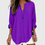 Camisa feminina fluida manga longa gola redonda corte relaxado