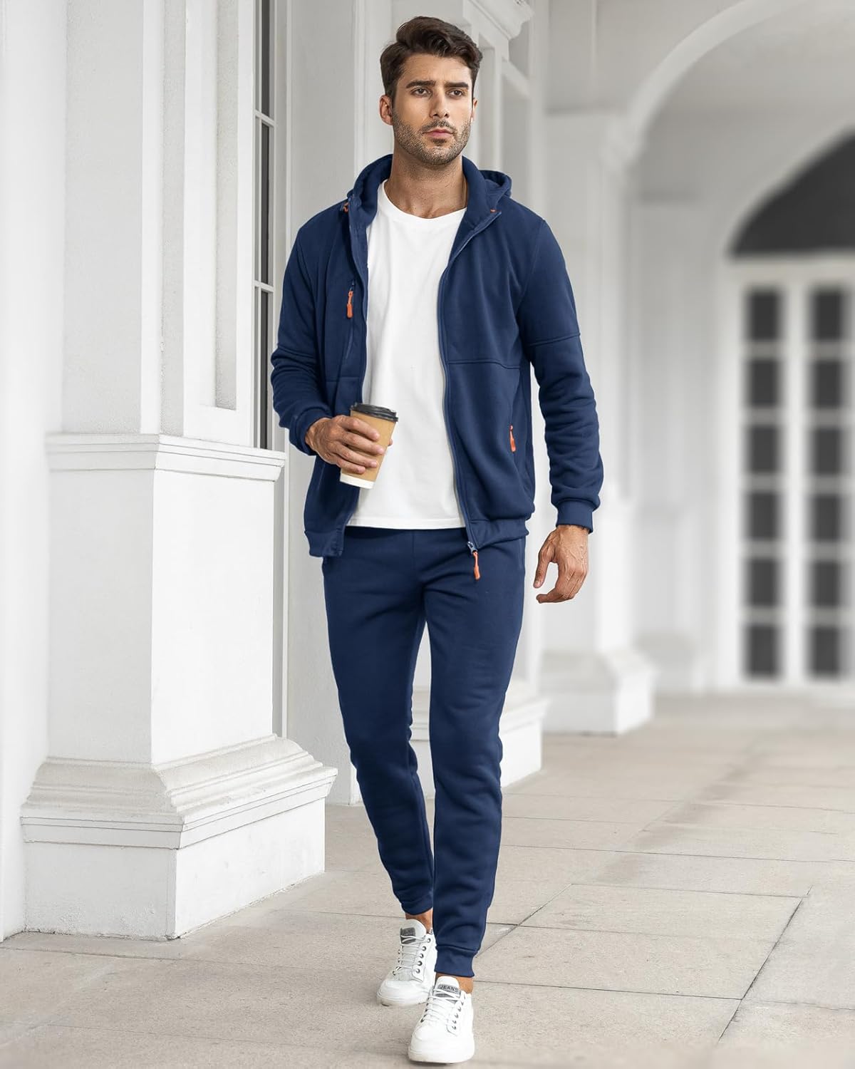 Fato de treino masculino slim-fit respirável com pullover e calça combinados