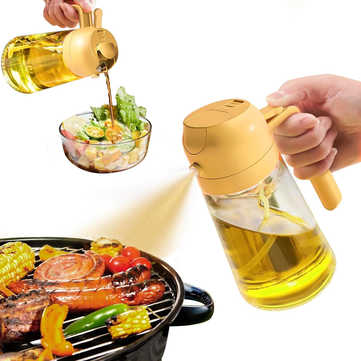 Spray de azeite 2 em 1 frasco de vidro 470ml para cozinha saudável