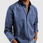 Camisa casual masculina manga longa com gola de lapela