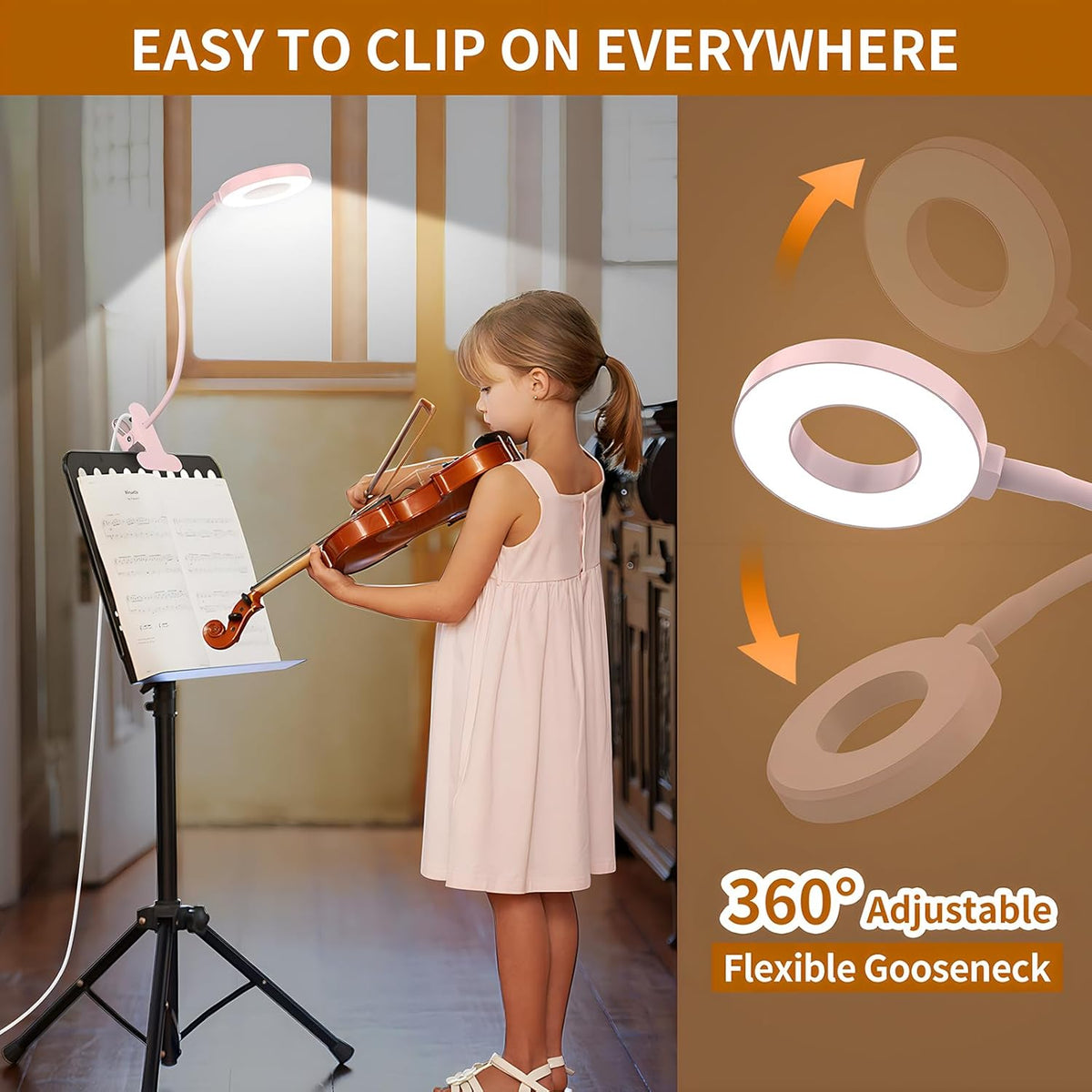 Candeeiro LED de mesa com mola, pescoço flexível 360°, 3 modos de cor, conjunto de 2