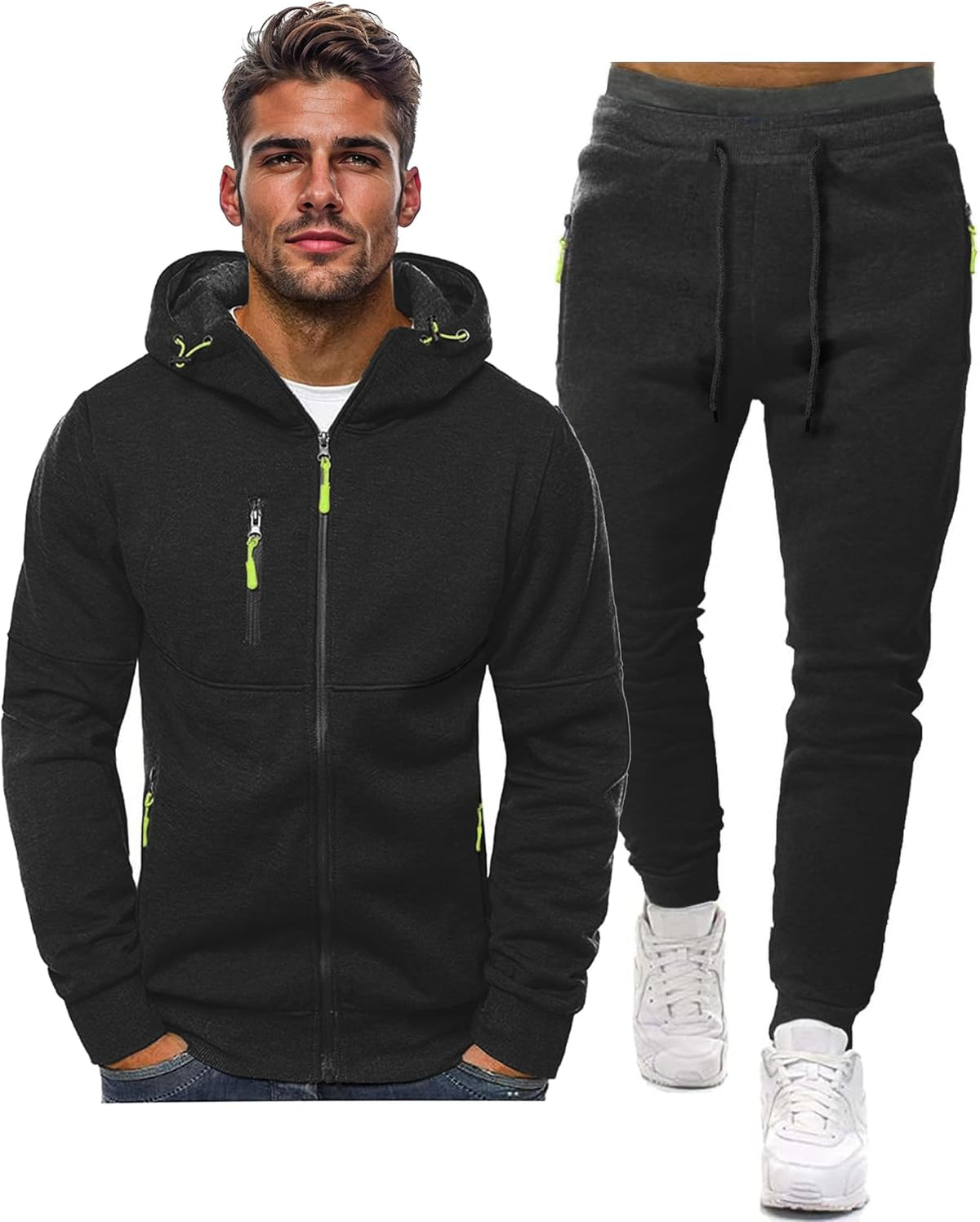 Fato de treino masculino slim-fit respirável com pullover e calça combinados