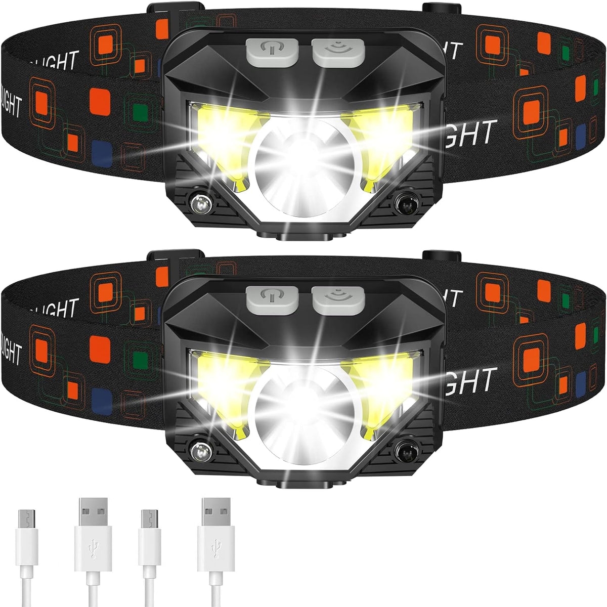 Lanterna Frontal LED Recarregável com sensor de movimento, 1200 lúmens, pack 2 unidades