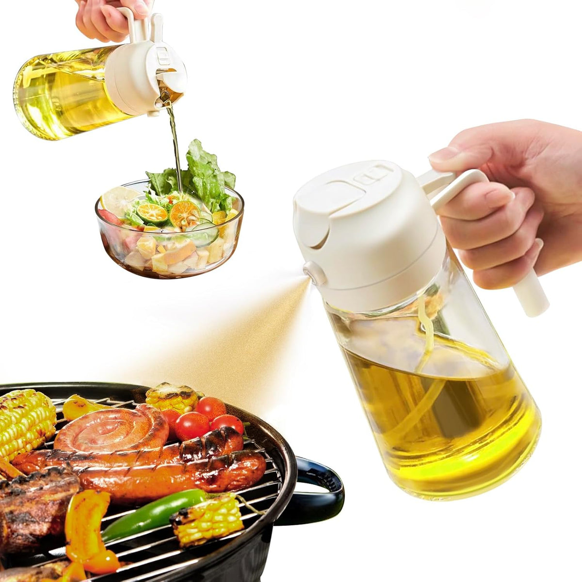 Spray de azeite 2 em 1 frasco de vidro 470ml para cozinha saudável