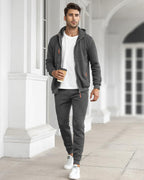 Fato de treino masculino slim-fit respirável com pullover e calça combinados