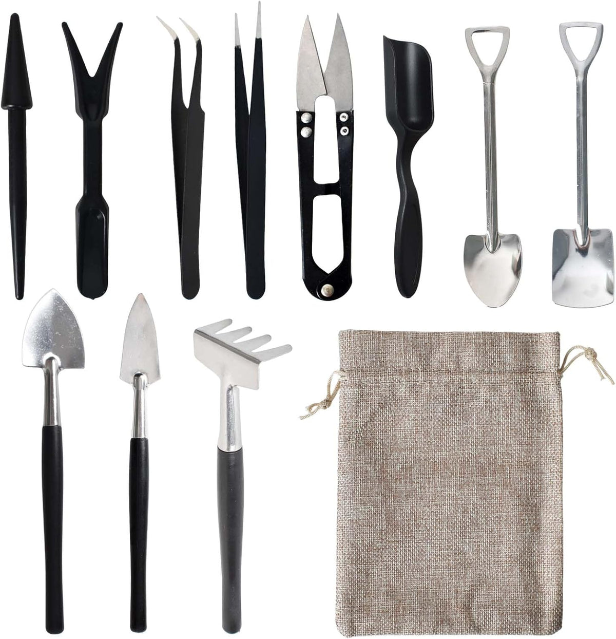 Kit de ferramentas para suculentas 12 em 1 com bolsa de armazenamento em linho para jardinagem interior