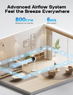 Ventilador de coluna ajustável com oscilação 3D, 3 modos, ultra-silencioso 26 dB, branco