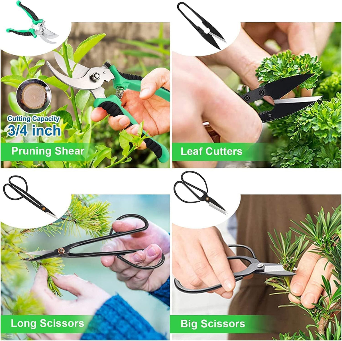 Kit de cuidados bonsai 24 peças com tesouras de aço carbono e bolsa de couro PU