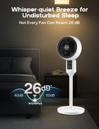 Ventilador de coluna ajustável com oscilação 3D, 3 modos, ultra-silencioso 26 dB, branco