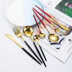 Conjunto de talheres 24 peças aço inoxidável com acabamento ouro e prata, alto brilho