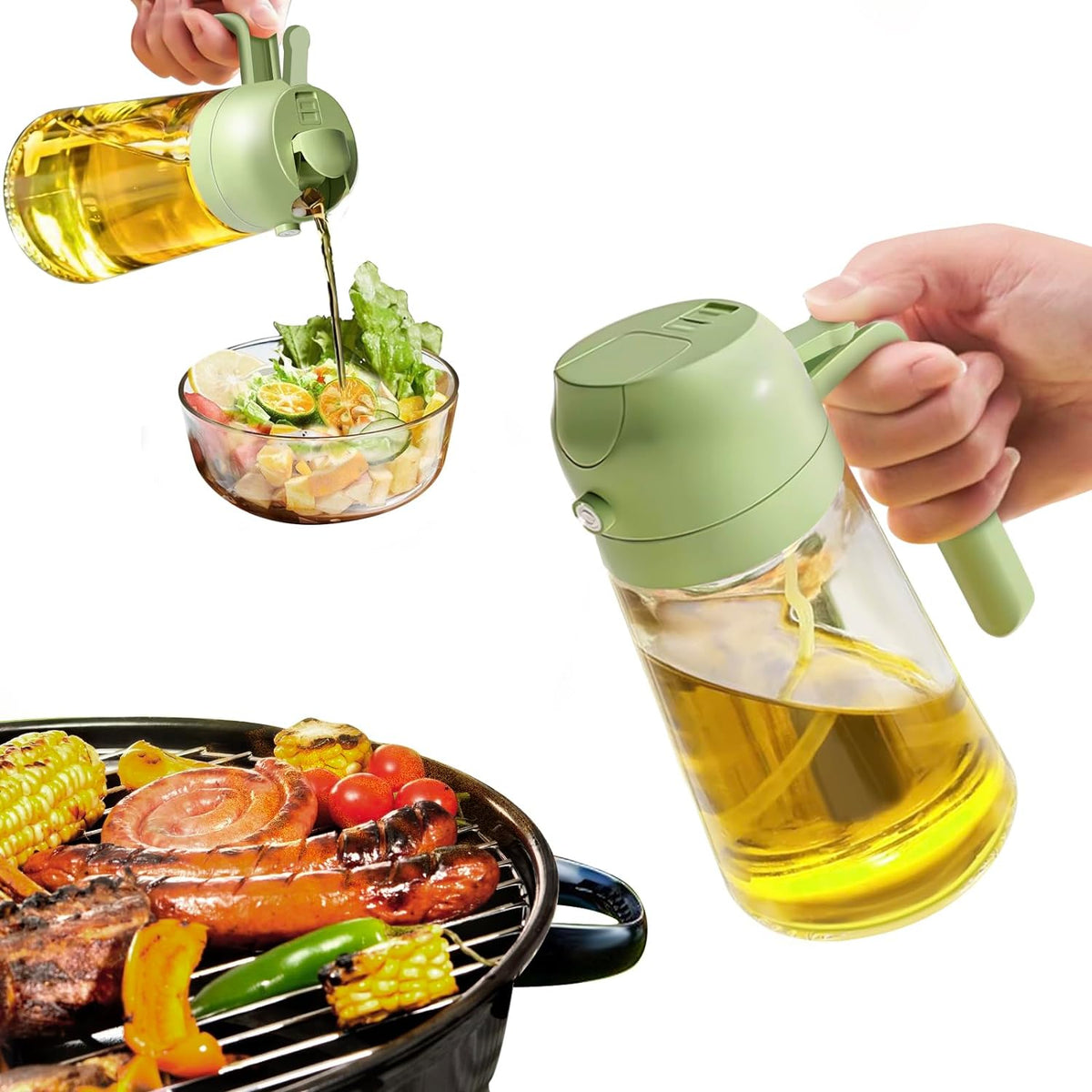 Spray de azeite 2 em 1 frasco de vidro 470ml para cozinha saudável