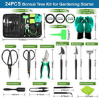 Kit de cuidados bonsai 24 peças com tesouras de aço carbono e bolsa de couro PU