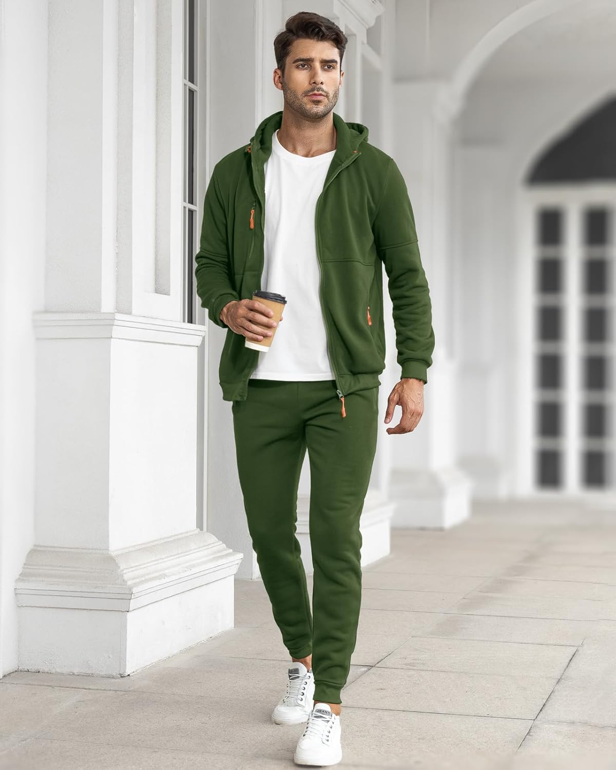 Fato de treino masculino slim-fit respirável com pullover e calça combinados