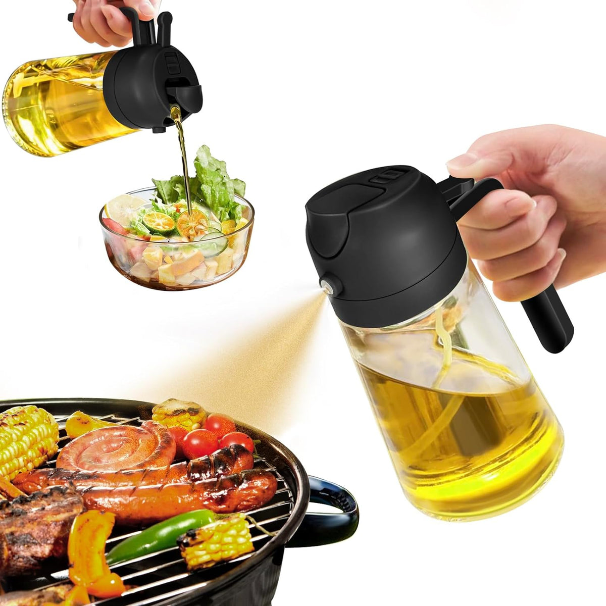 Spray de azeite 2 em 1 frasco de vidro 470ml para cozinha saudável