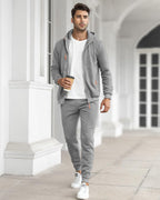 Fato de treino masculino slim-fit respirável com pullover e calça combinados