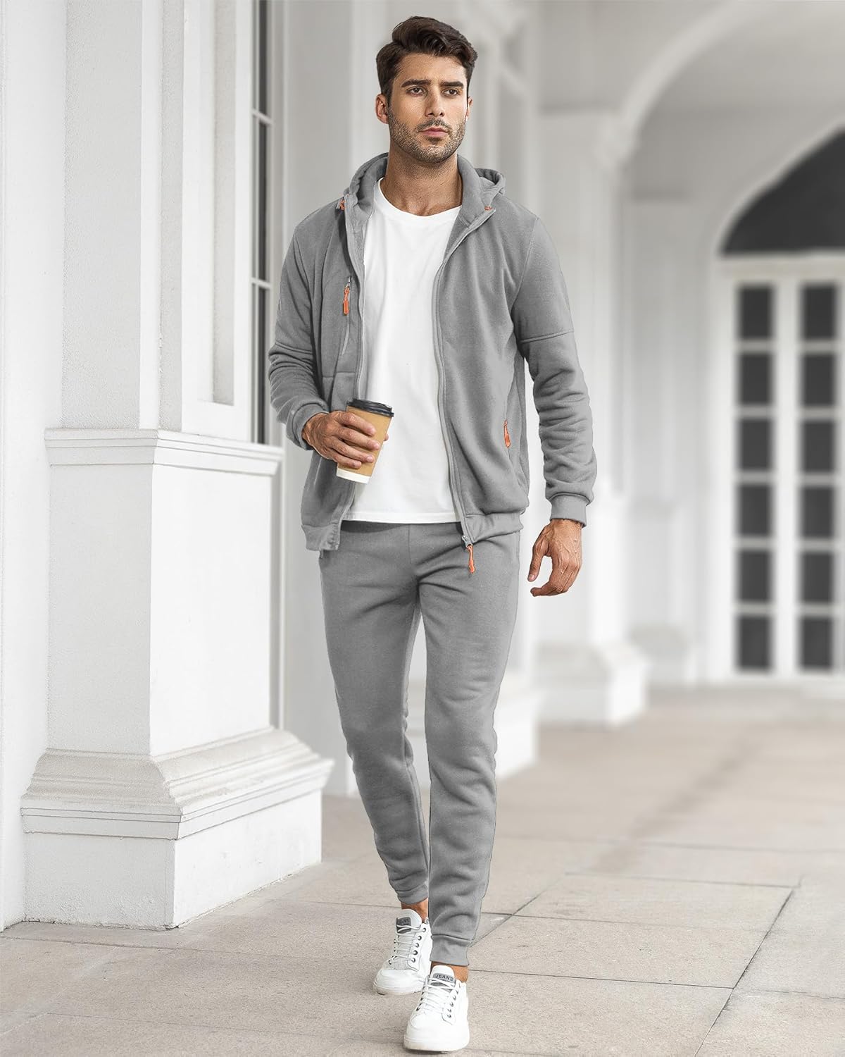 Fato de treino masculino slim-fit respirável com pullover e calça combinados