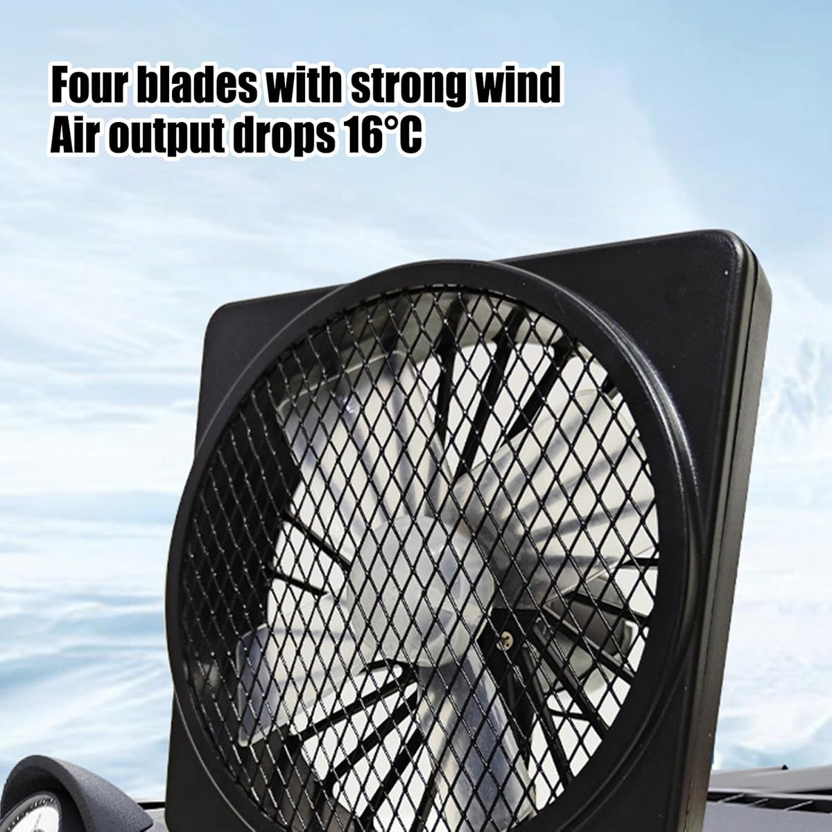 Ventilador de carro USB 12V com rotação 360° e motor silencioso, compacto em ABS