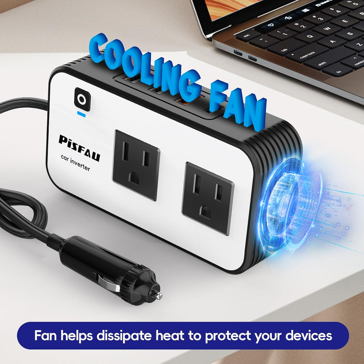 Inversor de carro 200W DC 12V para 220V AC com porta USB-C 20W e carregamento rápido