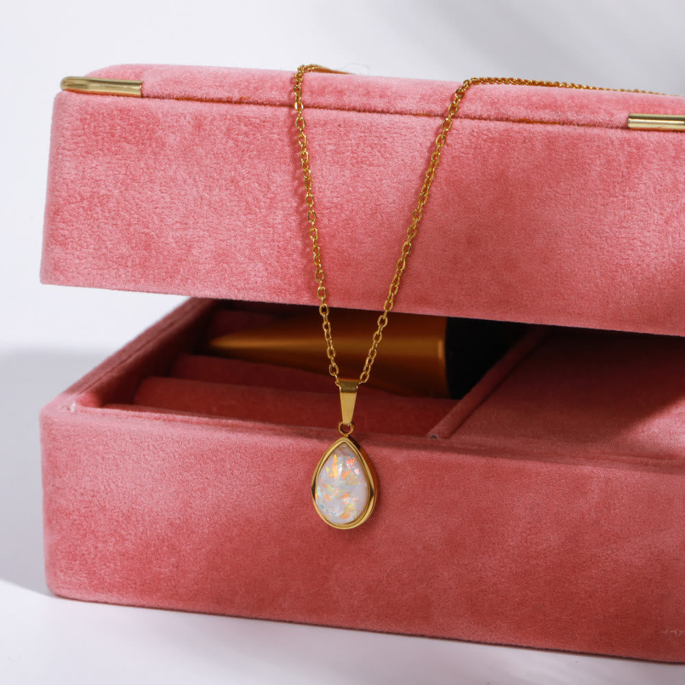 Colar pingente opala natural 18K em forma de gota, ouro minimalista elegante