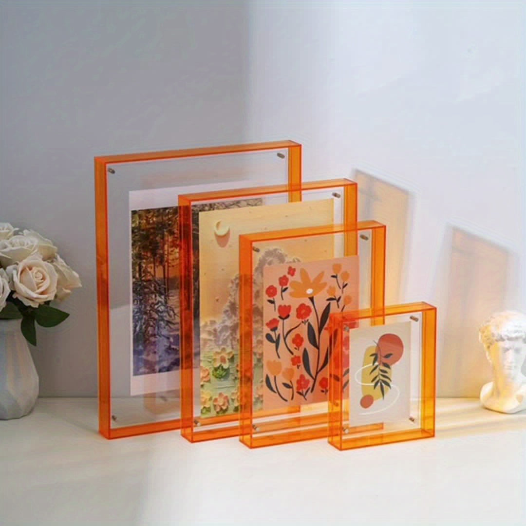 Porta-retratos acrílico vertical transparente dupla face estilo art déco para parede e mesa