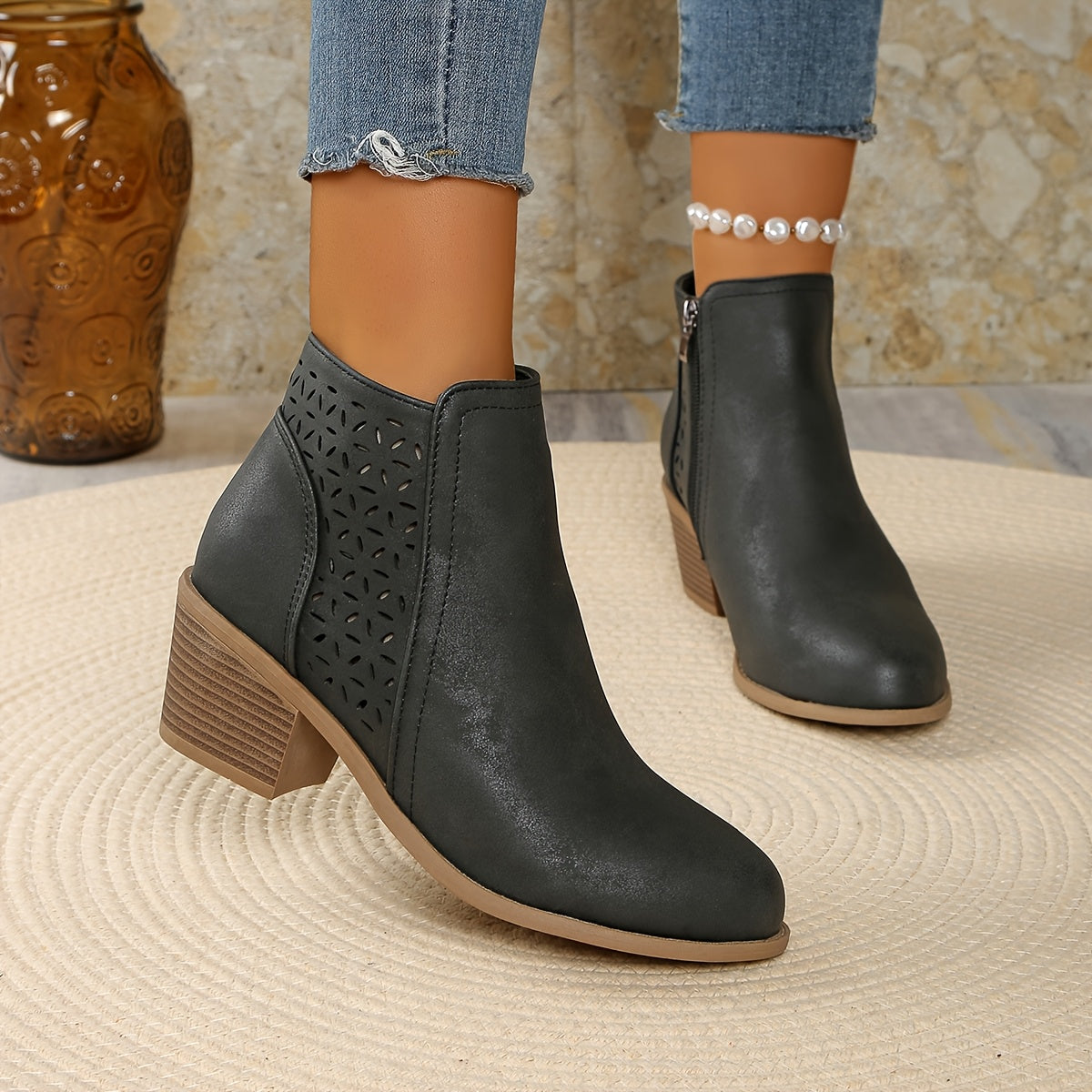 Botas femininas respiráveis com suporte e fecho zipper lateral