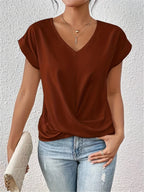 Camiseta feminina manga curta decote coração com leve elasticidade