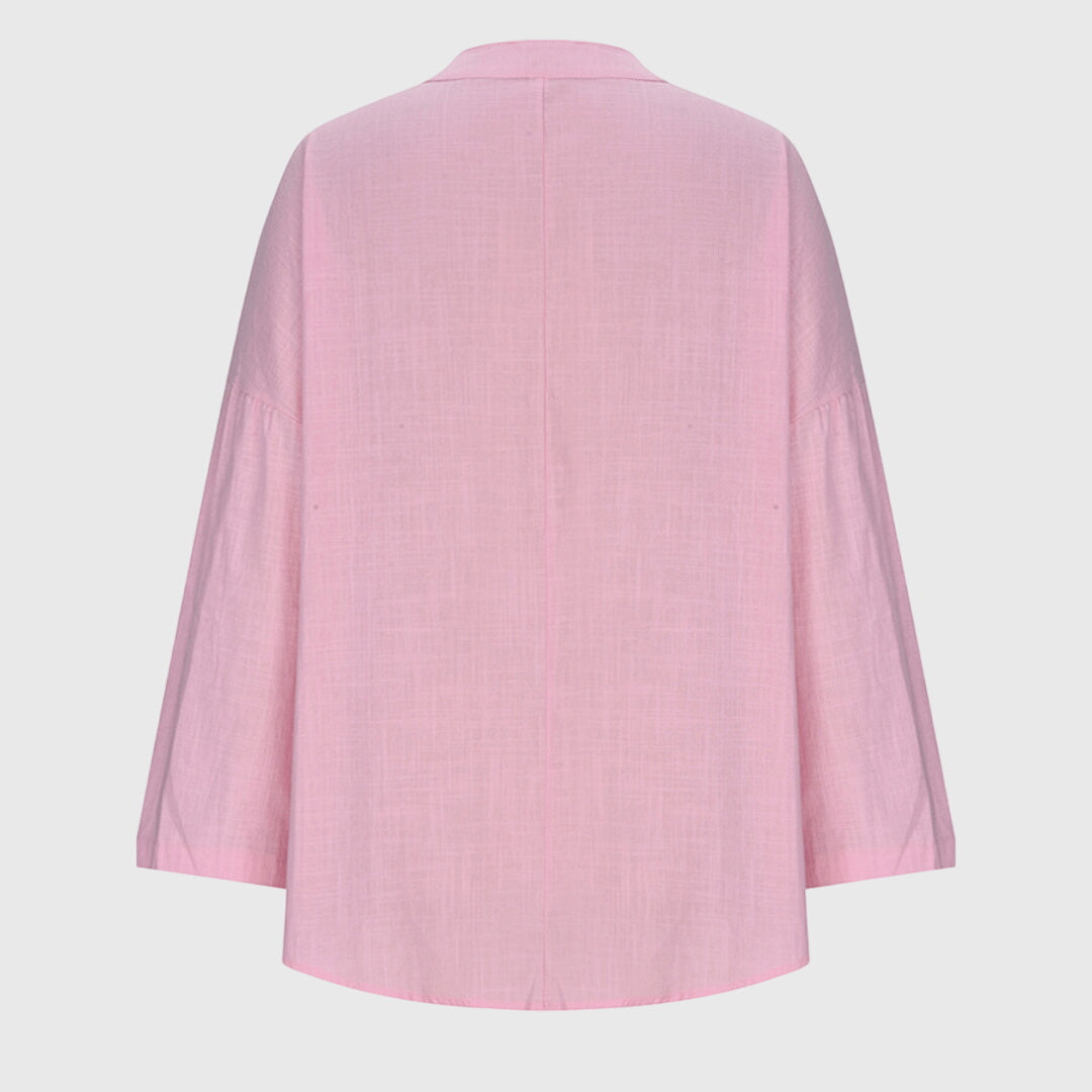 Camisa feminina fluida manga longa gola redonda corte relaxado