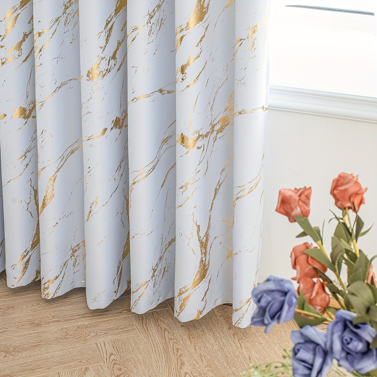 Cortinas blackout estampa mármore bronzeado 2 peças para sala e quarto, opacidade total